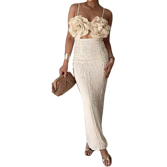 Women's Bodycon Dress 100% Polyester Spaghetti Strap 3D Flowers Party - Picture 1 of 6